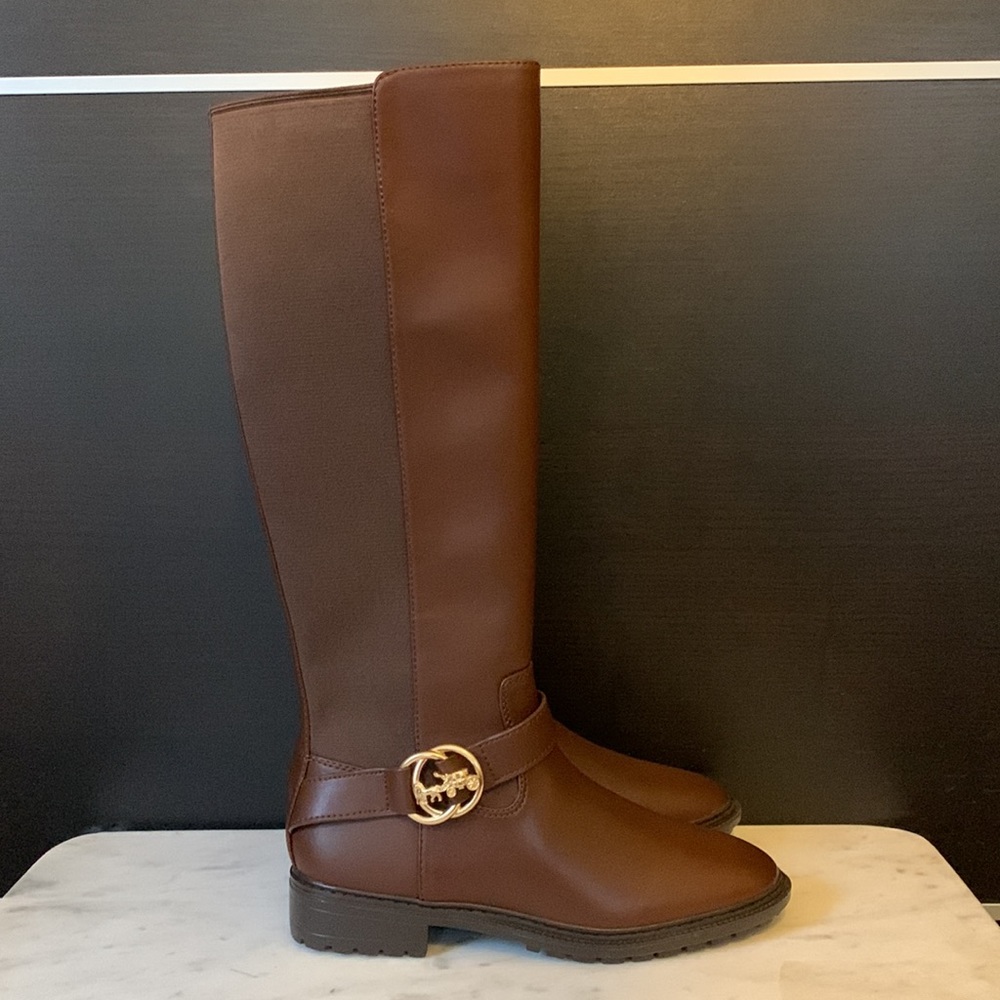 Coach Farrah Logo Buckle Tall Riding Boots in Brown - Picture 4 of 15